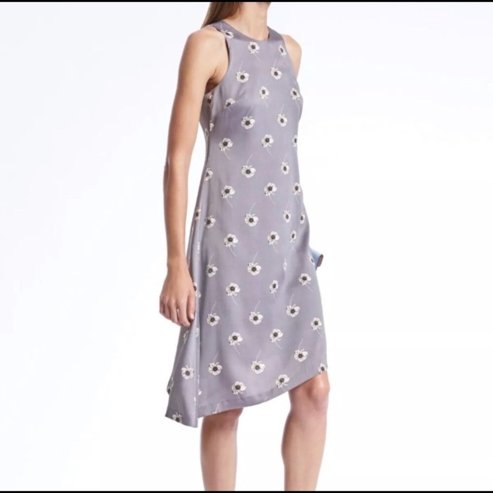 Floral Racer Neck Asymmetrical Dress